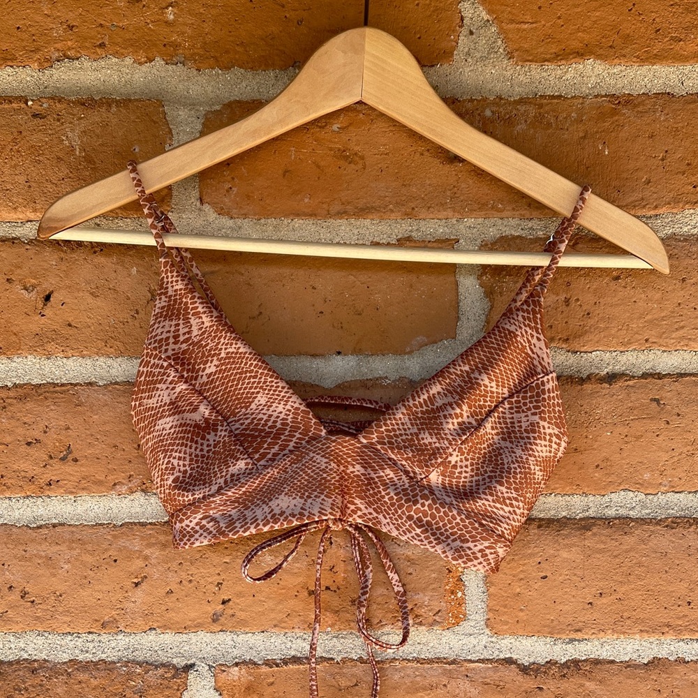 RVCA Reversible Animal Print Bikini Corset Top in Brick Orange size M